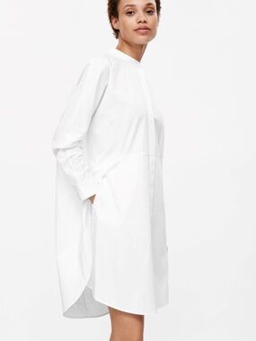 COS White Shirt Dress Cotton Architectural Layered Oversized Size 4
